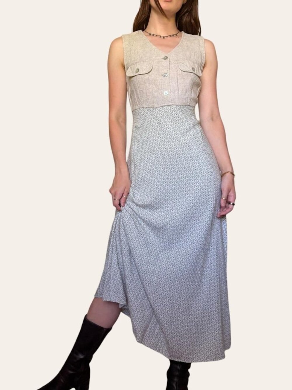 90s All That Jazz vintage cottagecore linein/rayon boho maxi dress - Small - Picture 2 of 8